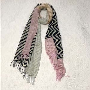 J Crew Wool Blend Chevron Scarf Navy, Blue, Pink